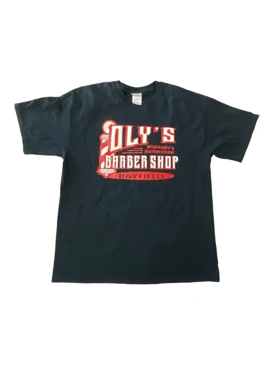 Gildan Other - Gildan Vintage Oly’s Barber Shop L Black T Shirt Skull Crossbones Wisconsin
